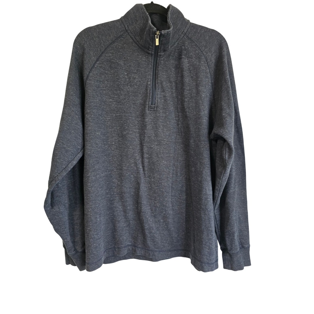 LL Bean Mens Quarter Zip Pullover Sweater Charcoal Heather Blue Large 507471